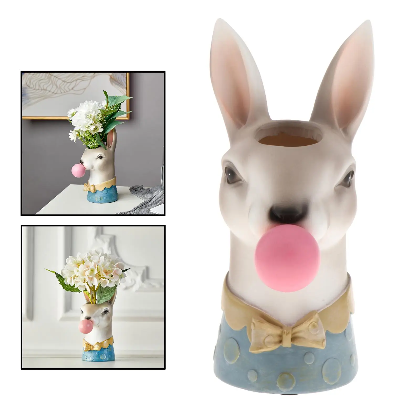 Resin Animal Head Dry Flower Vase Planter Pot Home Office Bar Desktop Ornament