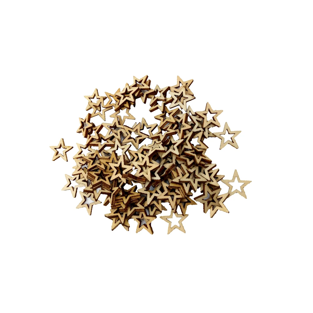 100 Pieces Hollow Star-shaped Unfinished Wood Ornament for Scrapbooking