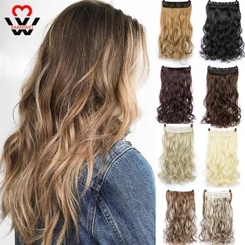 

MANWEI Long wavy Clip in One Piece Hair Extension half head real natural hair Synthetic clip in Hairpiece for women
