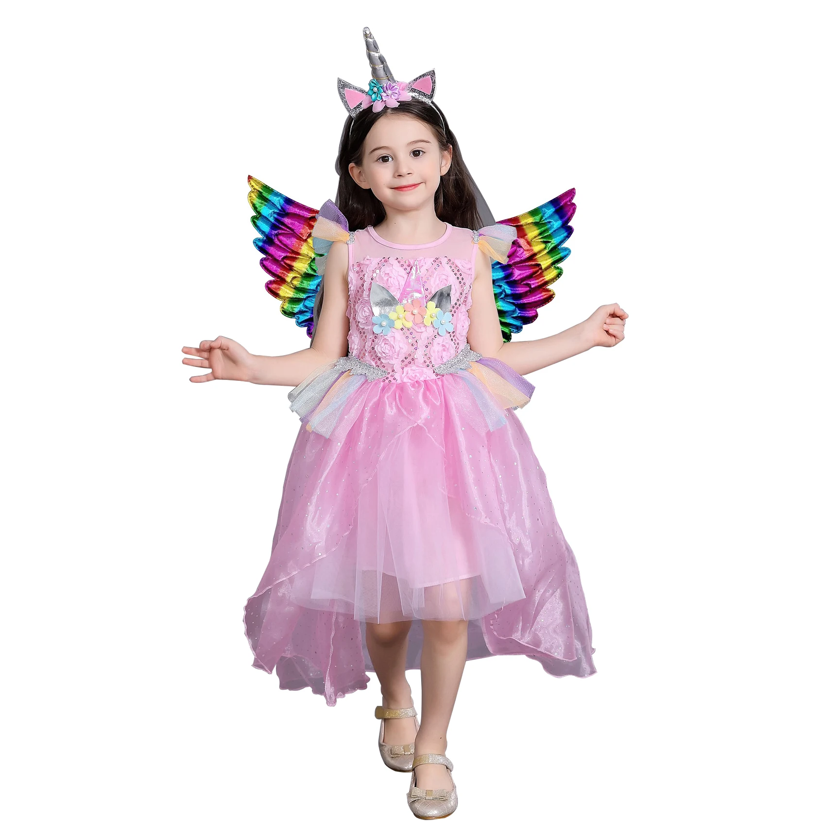 Пышные Детские платья феи с цветами для девочек на свадьбу, день рождения, вечеринку с обручем для волос для костюмированной вечеринки, костюм единорога для девочек