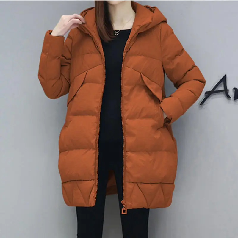 Caramel Parka Осенне-зимняя куртка женская Свободная теплая утепленная с капюшоном пуховая Хлопковая женская парка с подкладкой, большие размеры, зимнее пальто Женская 3XL q197 - Цвет: Caramel Parka