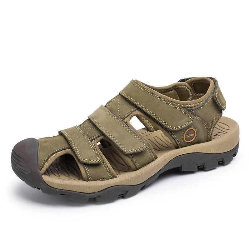 

Fashion Leisure Summer Sandals for Men Genuine Leather Sewing Solid Beach Sandals Basic Front Rear Strap Low Breathable Shoes