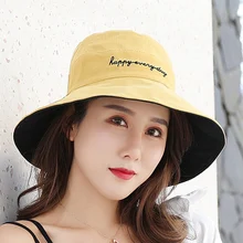 Новая женская летняя пляжная Рыбацкая шляпа с широкими полями, Женская Модная хлопковая шляпа со смайликом и буквенным принтом