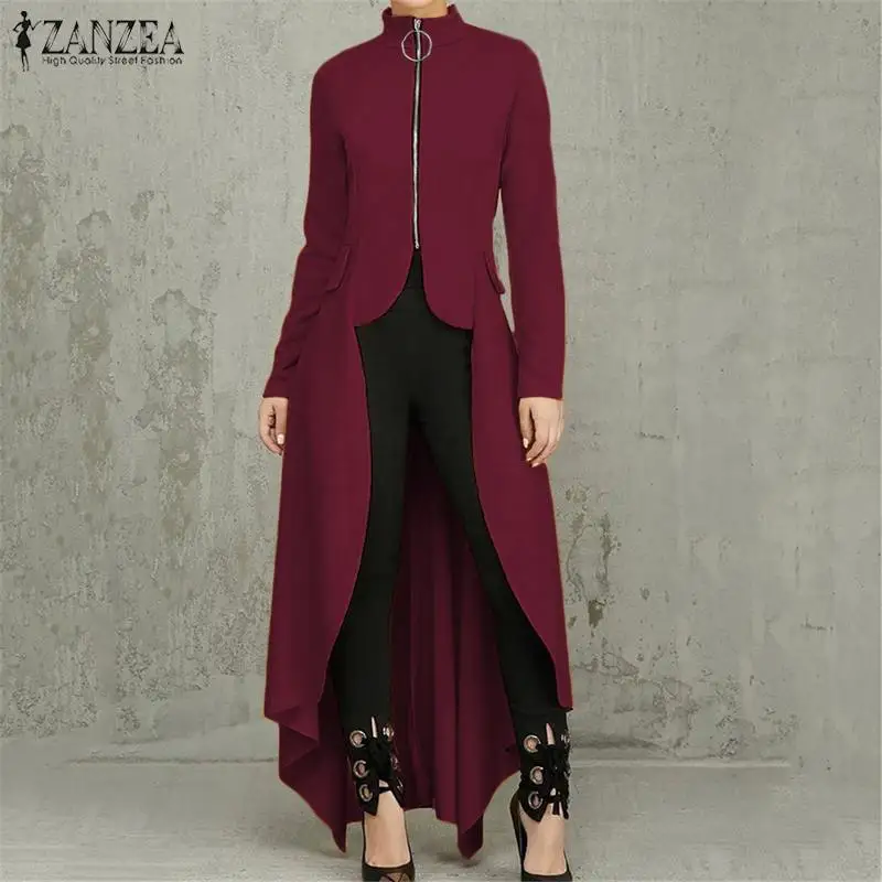Greatest  2019 Fashion Autumn Long Coats ZANZEA Women Thick Jackets Asymmetrical High Low Outwear Long Sleeve
