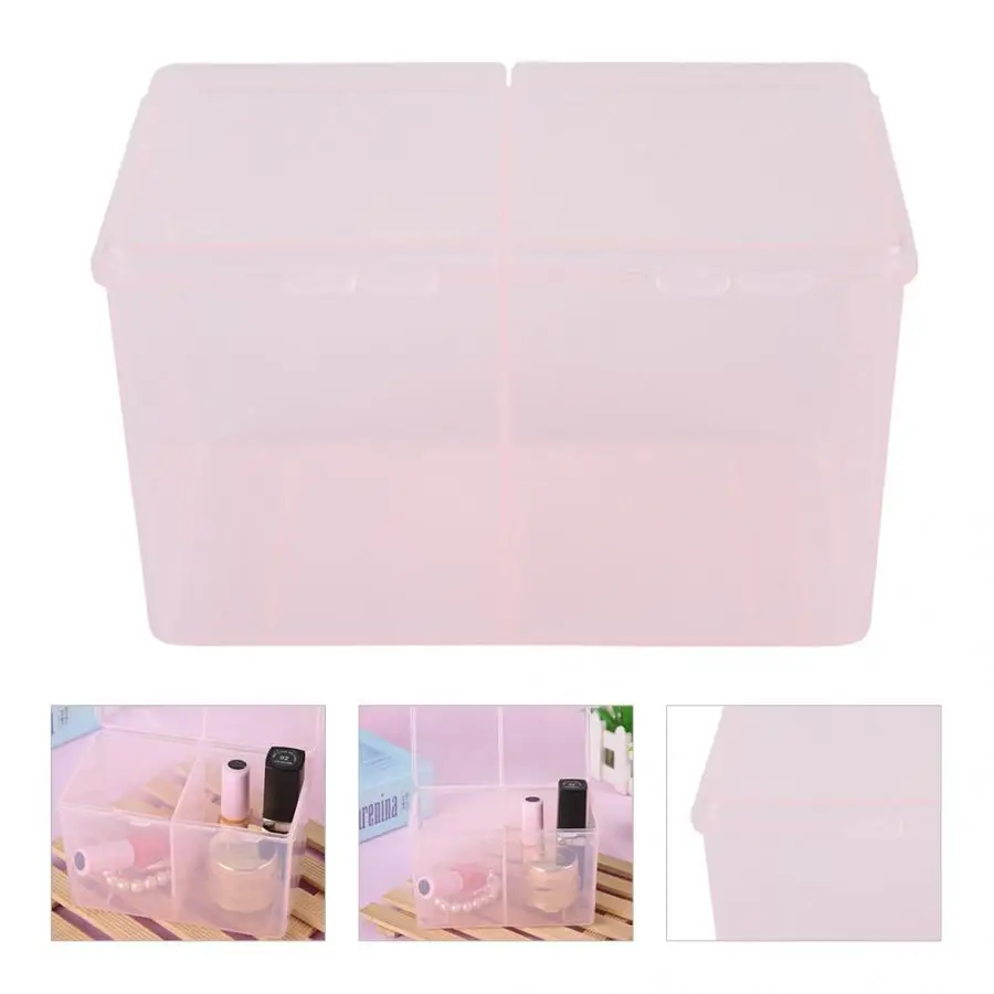 

2 Grids Cotton Pads Container Nail Polish Glitter Powder Organizer Storage Box Manicure Tool For Nail Art Case Container