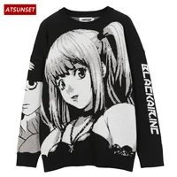 ATSUNSET Anime Girl Knitted Death Note Sweater Pullover 2021 Hip Hop Streetwear Vintage Style Harajuku Sweater 1