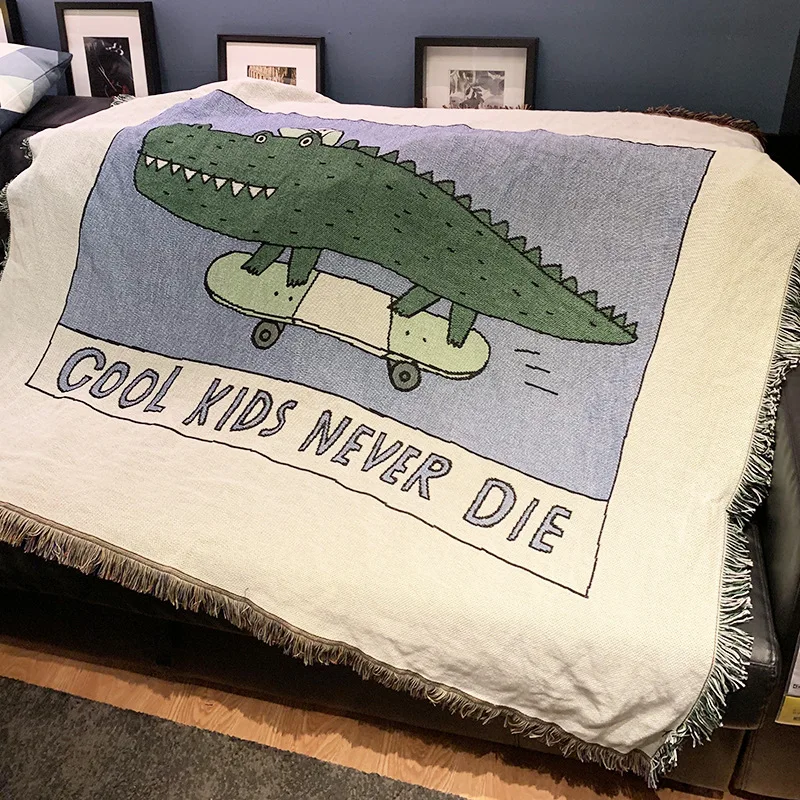 

Nodic Green Crocodile Throw Sofa Blanket Multifunction Letters Sofa Covers Cobertor Tassel Dust Cover Wall Hanging Tapestry