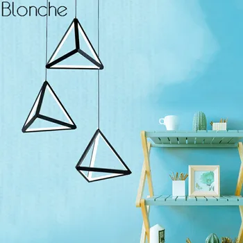 

Sale Pendant Lights Modern LED Art Hanging Lamp for Living Room Home Decor Kitchen Loft Luminaire Industrial Triangle Fixtures