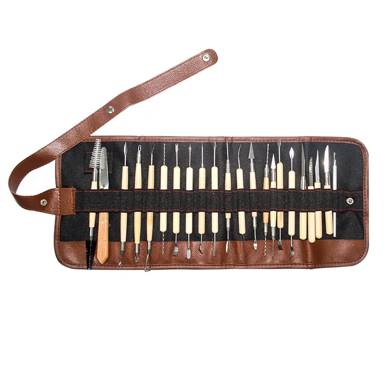 

Carved Sludge Tool Clay Sculpture Knief Fimo Clay Pottery Tools 22 Pieces Radium Silk Pencil Case Tool Kit