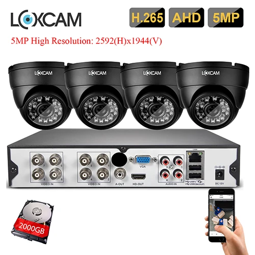 8CH DVR x 4 Camera LOXCAM H.265+ 5MP Ultra HD 8CH 5MP DVR комплект CCTV система безопасности Открытый 5MP EXIR камера ночного видения комплект видеонаблюдения P2P - Цвет: 8CH DVR x 4 Camera