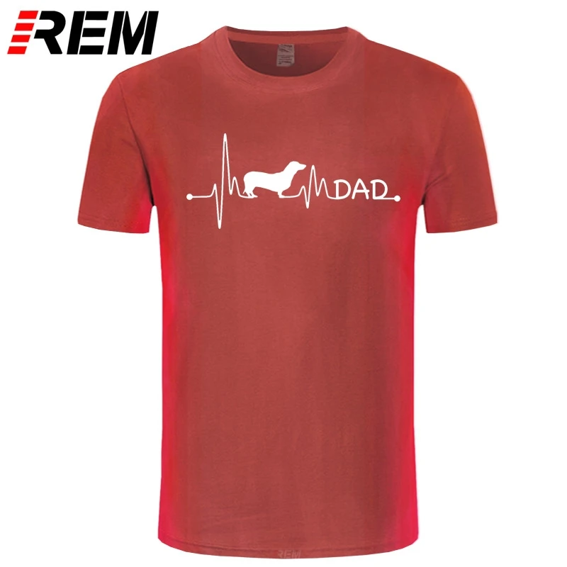 REM heartbeat pulse line такса teckel dad dog Подарочная футболка на заказ стандартная с круглым