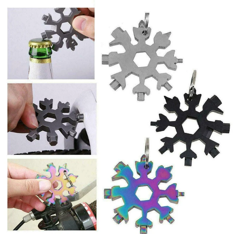 

18 in 1 Snowflake Spanner Keyring Hex Multifunction Outdoor Hike Wrench Key Ring Pocket Multipurpose Camp Survive Hand Tools