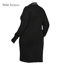 Осень-зима, стиль, черно-белая рубашка на пуговицах с рисунком, трикотажное платье, платье большого размера, Европа и Америка