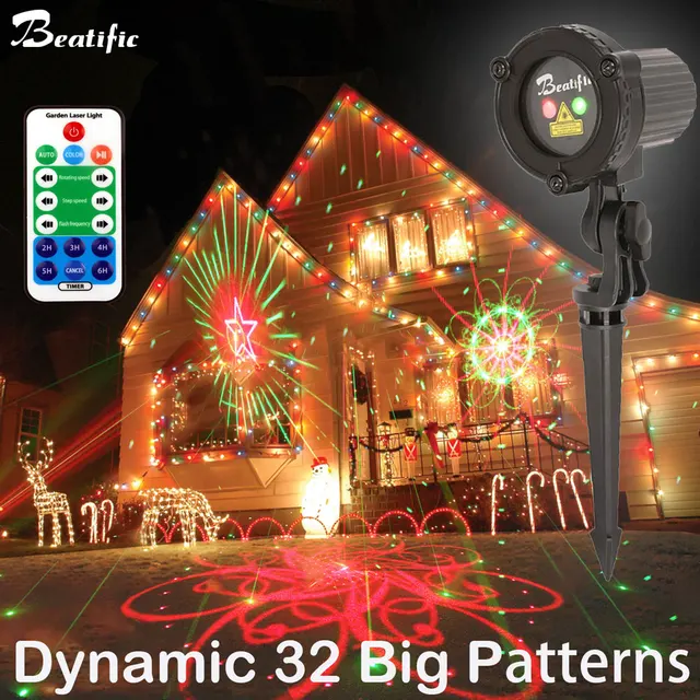 Outdoor Christmas 2021 Star Lights Waterproof Street Lawn Laser Projector Holiday xmas Decorations for Home New Year 2022 32 Big Patterns
