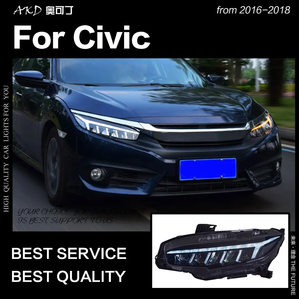 АКД автомобильный Стайлинг для Civic фары 2016 2018 все светодиодные DRL динамический