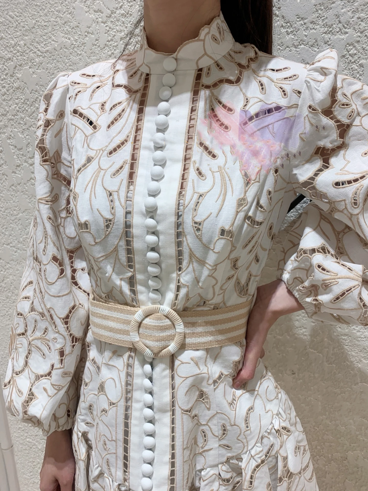 Белое Кружевное выдалбливающее Zimm Брендовое подиумное короткое платье с пышными длинными рукавами, летнее богемное дизайнерское платье в европейском стиле, новая коллекция, Vestidos