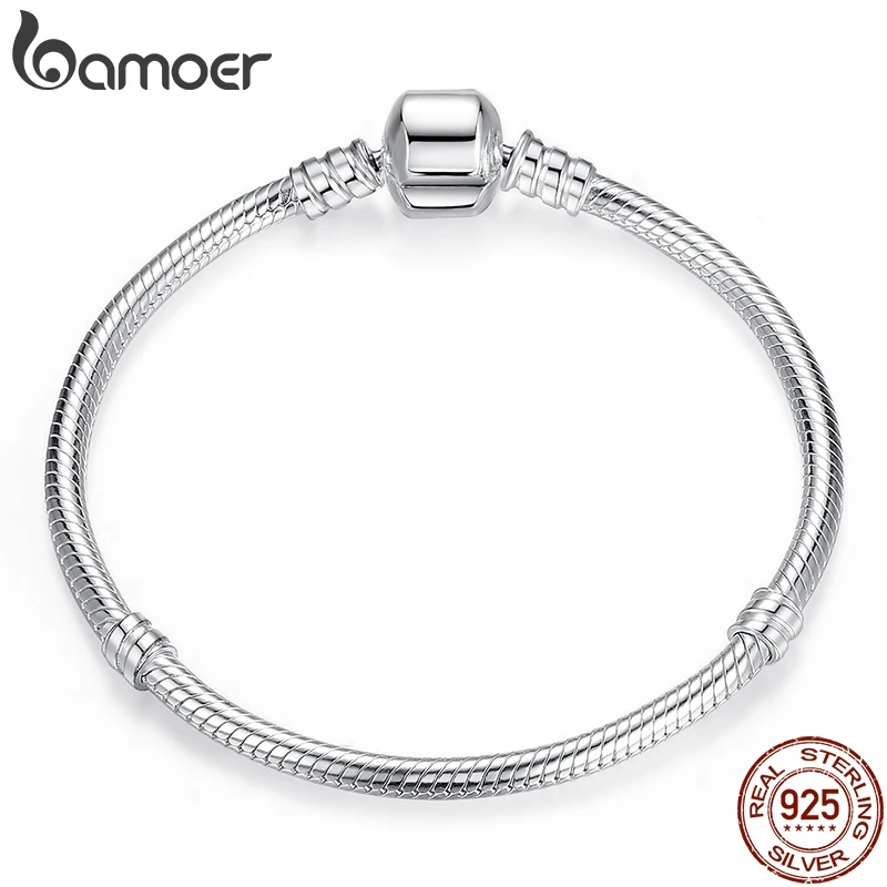 BAMOER TOP SALE Authentic 100% 925 Sterling Silver Snake Chain Bangle & Bracelet for Women Luxury Jewelry 17 20CM PAS902|chain bangle|bracelet…