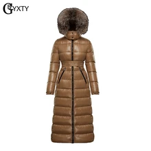 GBYXTY, Воротник из натурального Лисьего меха, плотное пуховое пальто, зима, женский длинный пуховик с капюшоном, верхняя одежда, парка с перьями, бренд ZA1766