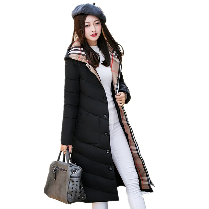 

Parker long coat jacket female medium long 2019 new Slim over the knee thicken down cotton coat winter plus size hooded jackets