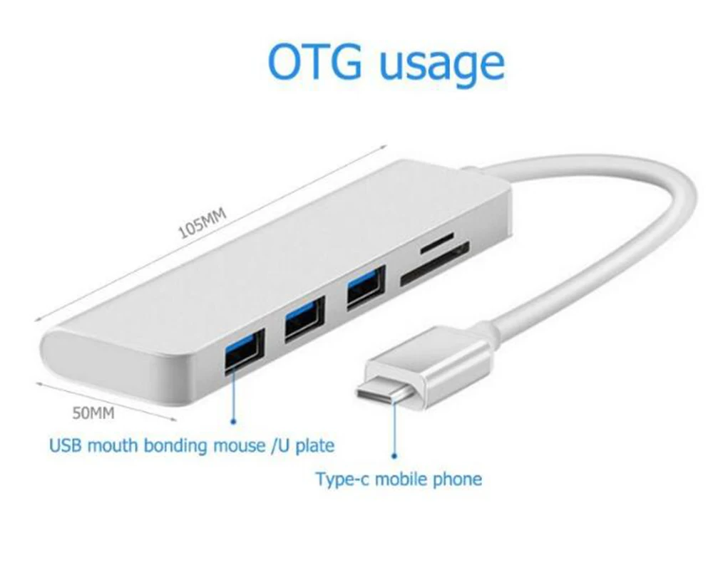 10 шт./лот 5 в 1 USB-C type-C для TF/SD карт памяти OTG адаптер 3 порта USB 3,0 концентратор для MacBook мобильного телефона