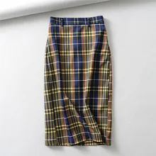 Осень Зима смесь клетчатая прямая юбка женская элегантная длинная уличная винтажная Высокая талия Повседневная Толстая Женская стиль