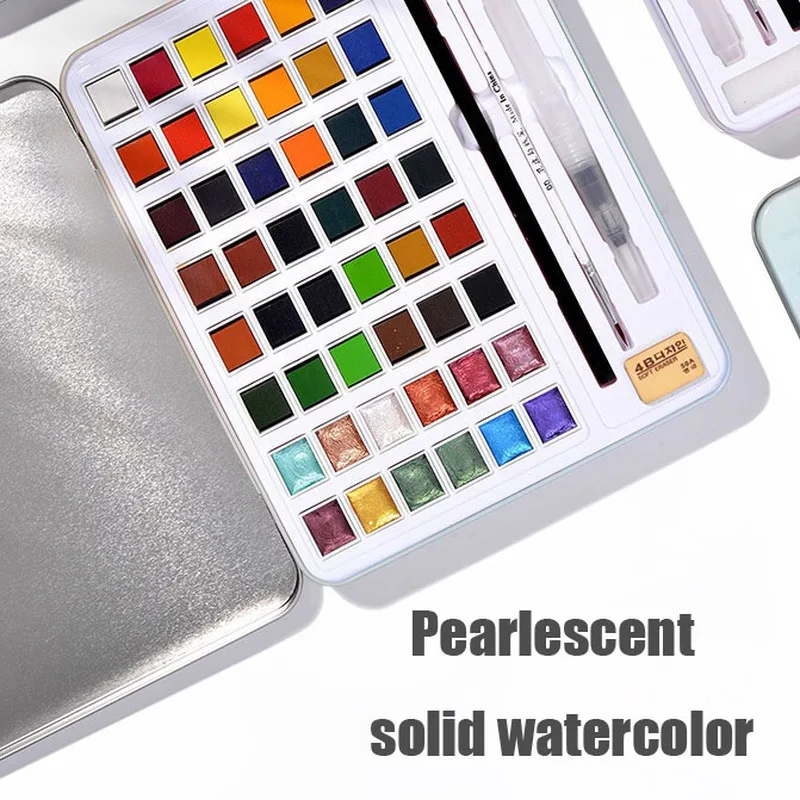 36/48 Colors Solid watercolor paint set beginner pearlescent hand-painted iron box art supplies |