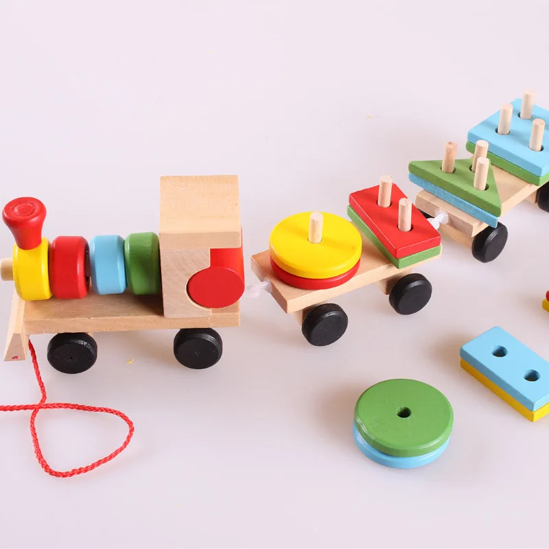 

Youdele Drag Three-section Small Train Wooden Educational Disassembly Nut Combination Shape Matching Early Education Toy