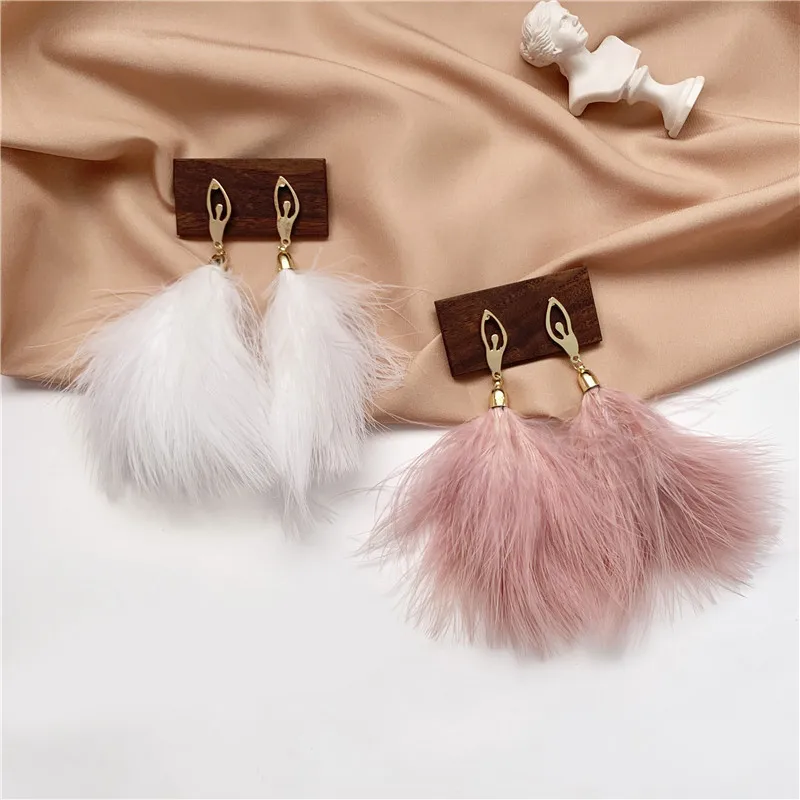 

2020 Korean Fashion Boho Long Fluffy Feather Tassel Earrings for Women Holiday Party Charm Jewelry Pendientes Mujer Moda