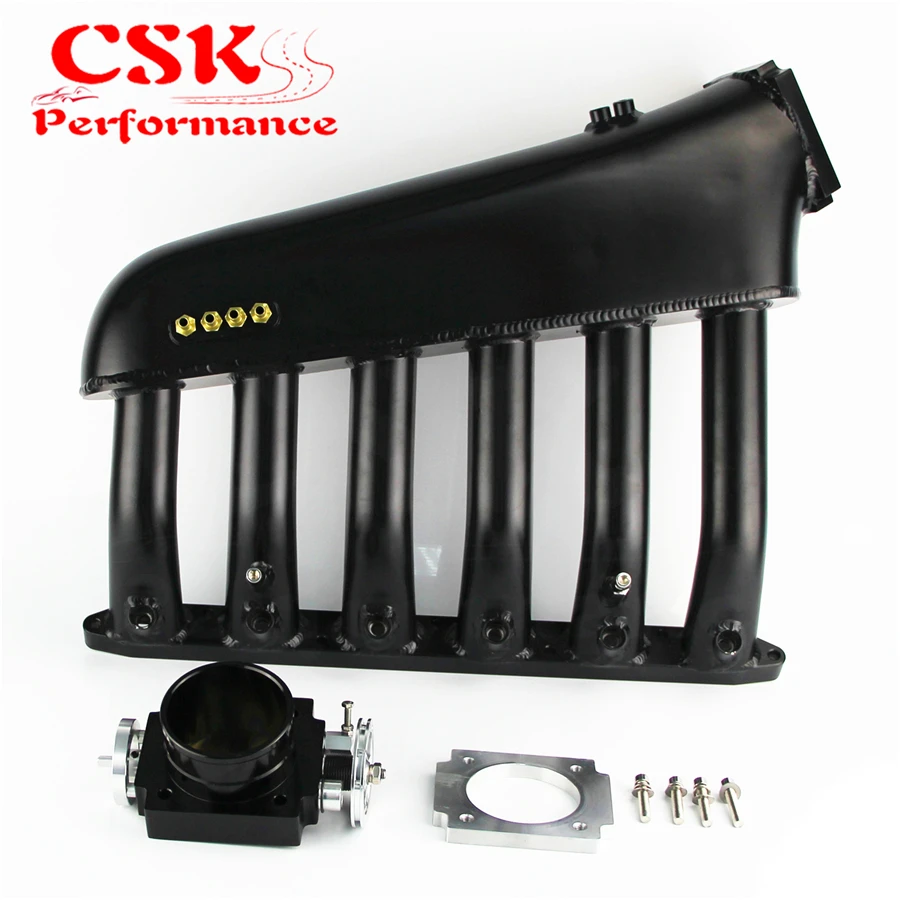 Black Intake Manifold +Universal VQ35TPS 80mm Throttle body Fits For