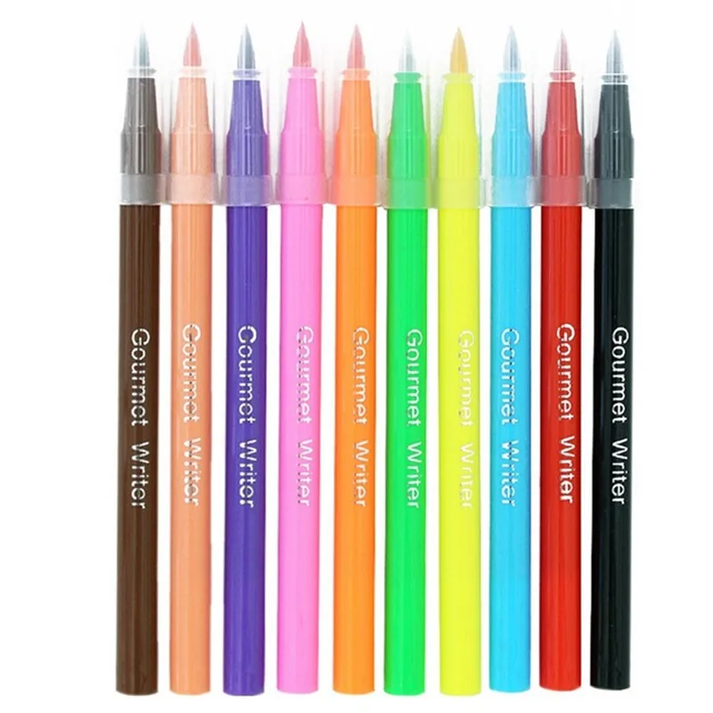 

10color Edible Pigment Pen brush Food Coloring Pen For Drawing Biscuits Fondant Cake Decorating Tools Cake DIY draw tool