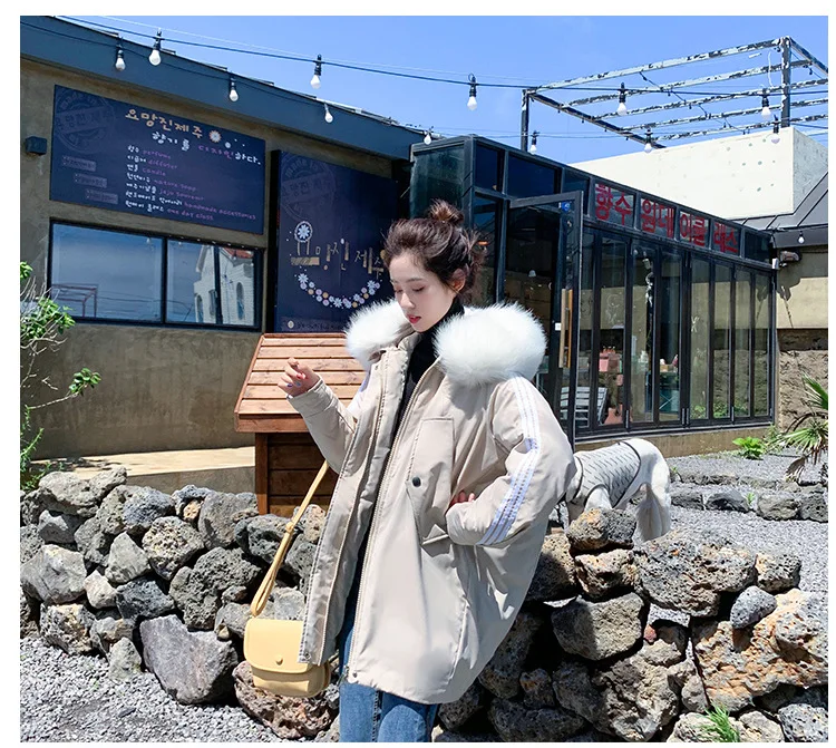 Autumn And Winter New Style down Jacket Cotton-padded Clothes Women's Mid-length BF Sports Stripes Baseball Loose Cotton Co