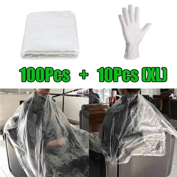 

100 Pieces Waterproof Disposable Hair Cutting Cape Capes Apron 10 Gloves _xL