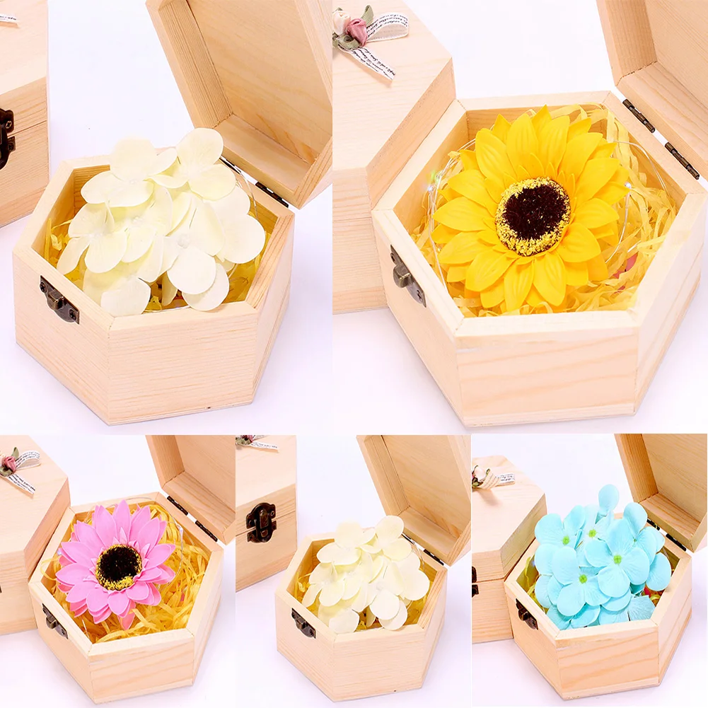 Home With Light Wooden Valentine's Day Hand Washing Christmas Handmade Flower Decoration Gift Box Hexagon Sunflowers Toilet Soap