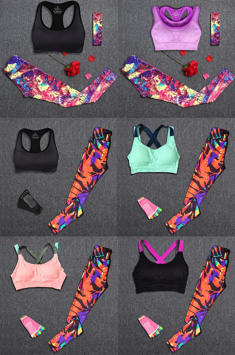 Women Tracksuit Sportswear Outdoor Running Workout Fitness Top Bra Sports Leggings Yoga Set Lady Gym Clothes Suit Free Headband