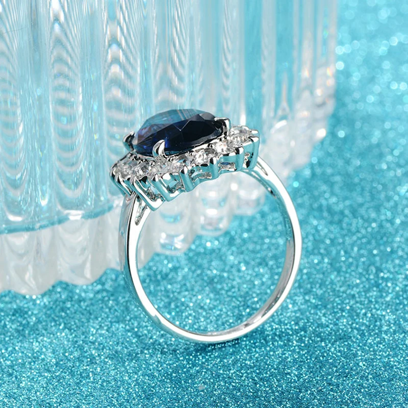 Silver Rings Cellacity Oval Sapphire Rings for Women Gemstones Flower shaped Female Engagement Ring Gifts