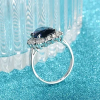 Cellacity 女士椭圆形蓝宝石戒指时尚银 925 高级珠宝配宝石花形女性订婚戒指礼物 1
