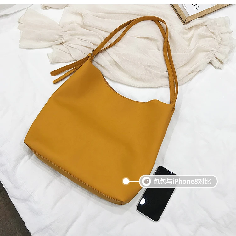 High Capacity Solid Color Pu Leather Bucket Bags Over Shoulder Women Quality Luxury Shoulder Bag Lady Simple Handbags