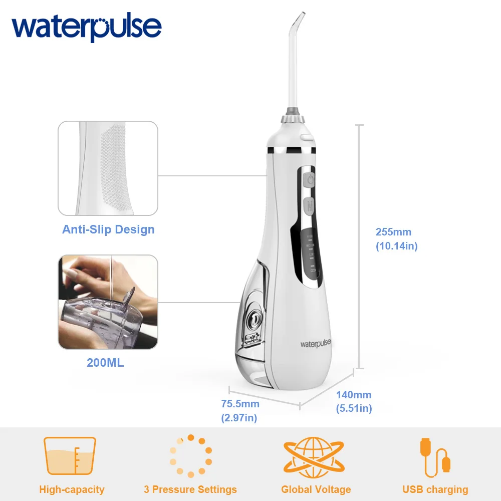 Waterpulse V500 USB Перезаряжаемый ирригатор для полости рта портативный беспроводной водный Флоссер для путешествий, массаж, чистка зубных зубов
