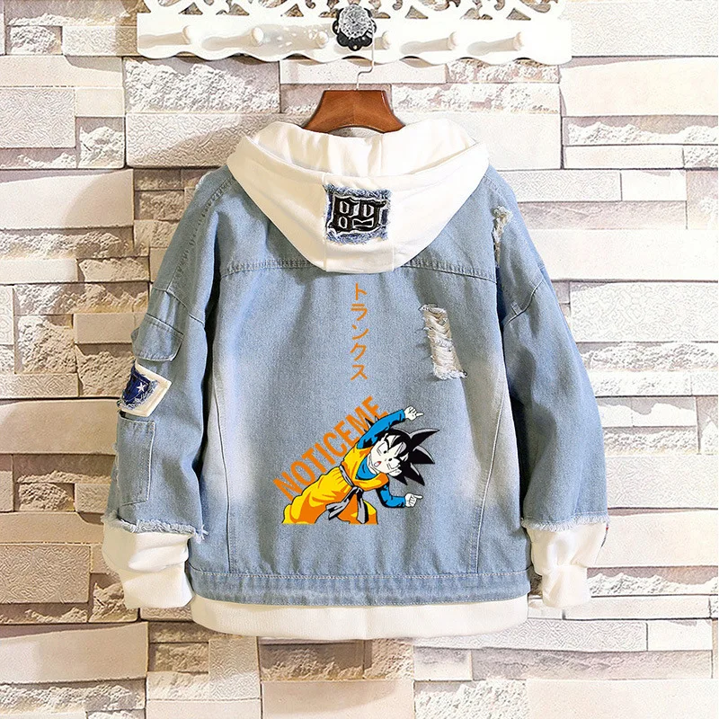 Джинсовые толстовки, куртки, пальто, аниме DRAGON BALL Z, костюмы для косплея, мультяшная Повседневная куртка с капюшоном, унисекс