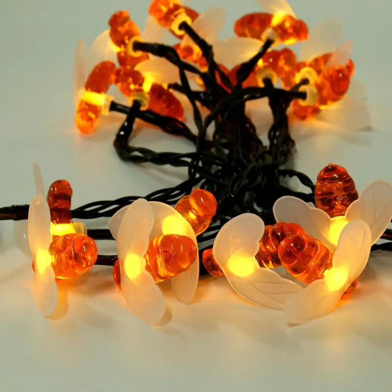 20 Вт, 30 Вт, 50LED пчелы Мёд Форма Солнечный свет открытый IP65 Водонепроницаемый Строка Фея лампы на солнечных батареях гирлянды на солнечной энергии для сада рождественские украшения
