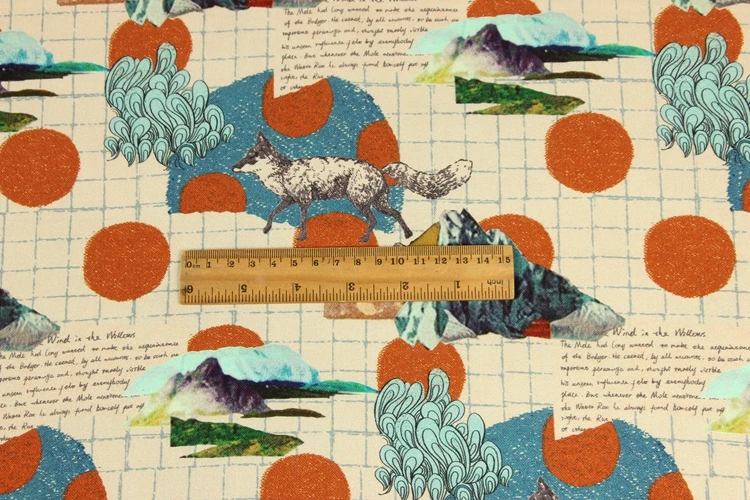 half meter 100 cotton washed canvas fabric with cartoon fox print handmade DIY bag sewing material 1 half meter 100 cotton washed canvas fabric with cartoon fox print handmade DIY bag sewing material 4