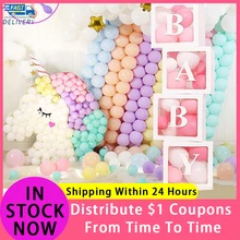 Love caja transparente de 4 piezas para decoración de Baby Shower, conjunto de globos de regalo con letras, suministros para fiesta de cumpleaños