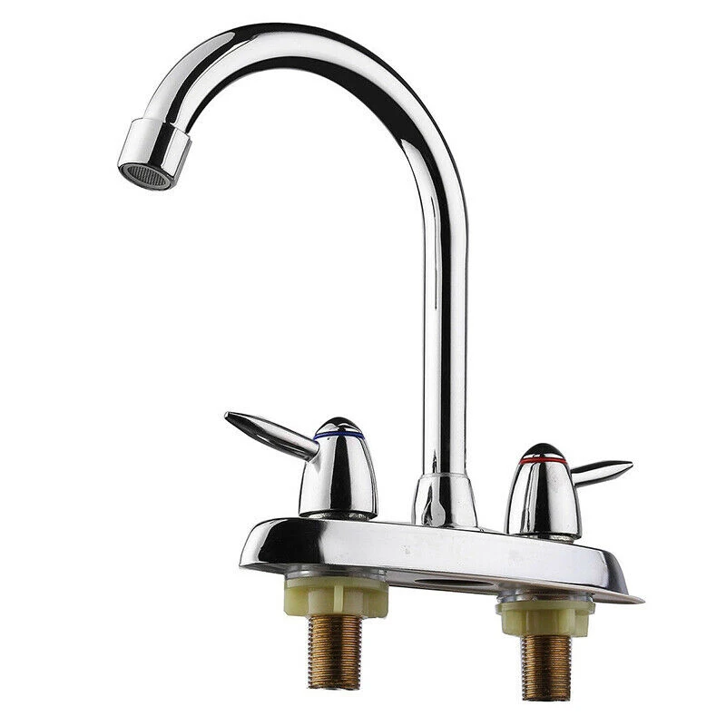 Kitchen Double Hole Basin Sink Uplift Pull Faucet Spray Hot Cold Water Mixer Tap