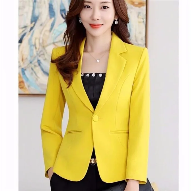 

2020 Free Shipping New Spring Autumn Blazer Straight And Smooth Jacket Office Lady Style Coat Business Formal Wear Candy Color