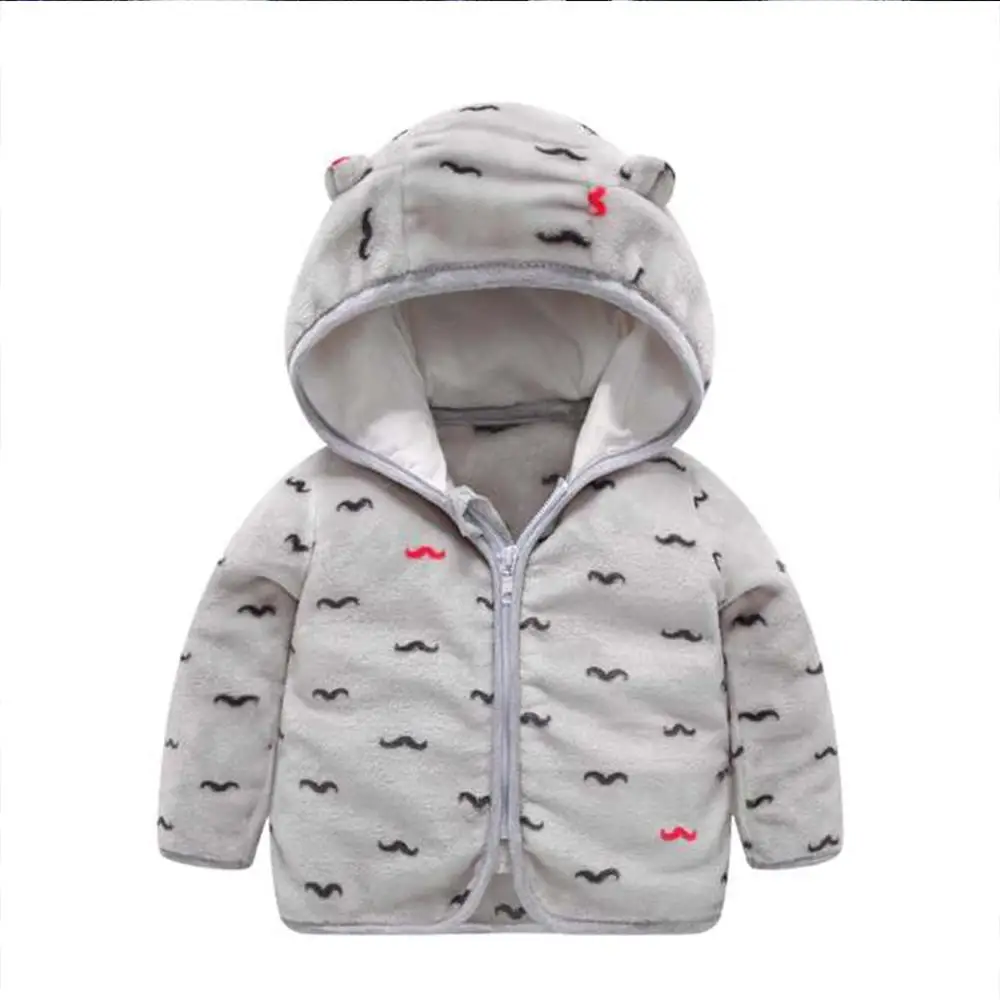 Gray print Детская куртка для малышей теплая верхняя одежда осенне-зимнее мягкое пальто из кораллового флиса с капюшоном для маленьких мальчиков и девочек топы на молнии, детская одежда - Цвет: Gray print