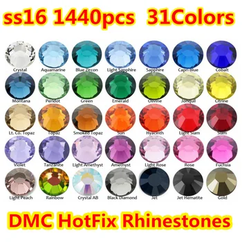 

1440pcs/bag SS16(3.8~4.0mm) 40 Colors DMC Flatback Crystals Hot Fix Rhinestones, Glass Strass Sewing & Fabric Garment Rhinestone