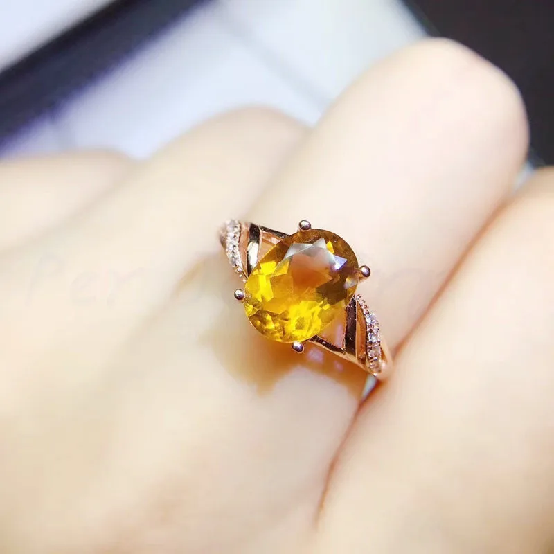 Кольцо с натуральным цитрином, серебро 925 пробы, 1.8CT, драгоценный камень, для мужчин или женщин, кольца Q9103110