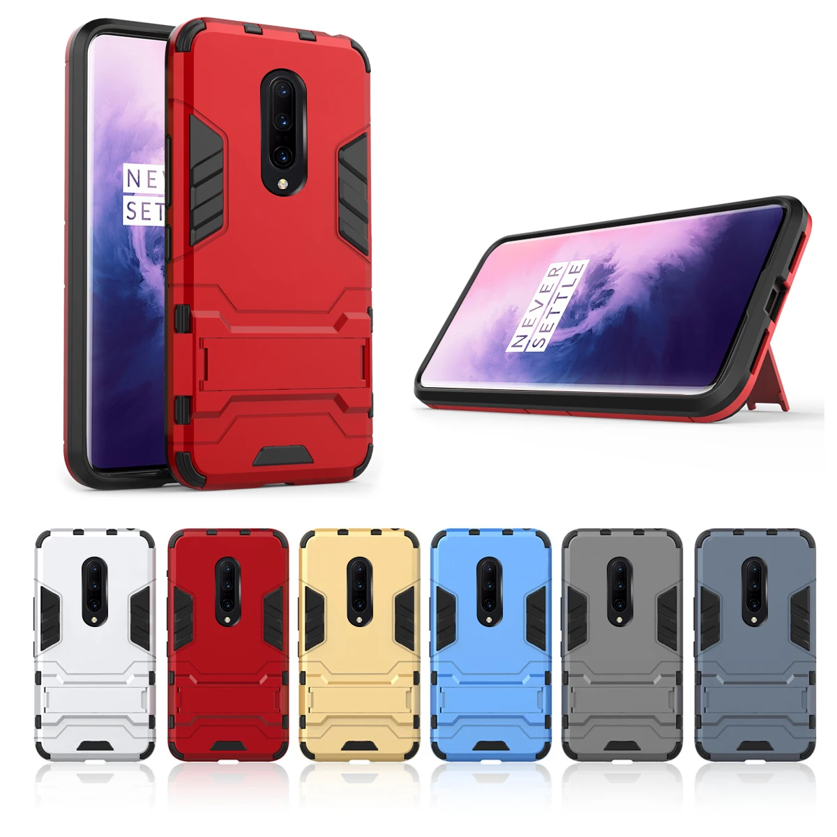 Для OnePlus 7 Pro 7 6T задний двухслойный чехол из ТПУ+ PC гибридный чехол противоударный защитный чехол с защитой от царапин с подставкой Fundas - Цвет: Red