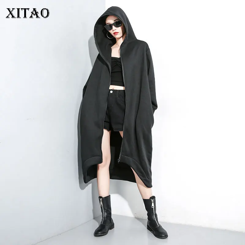XITAO Tide нерегулярный Карманный Тренч Женская одежда Мода личность с капюшоном воротник длинный рукав пальто осень зима ZLL4385