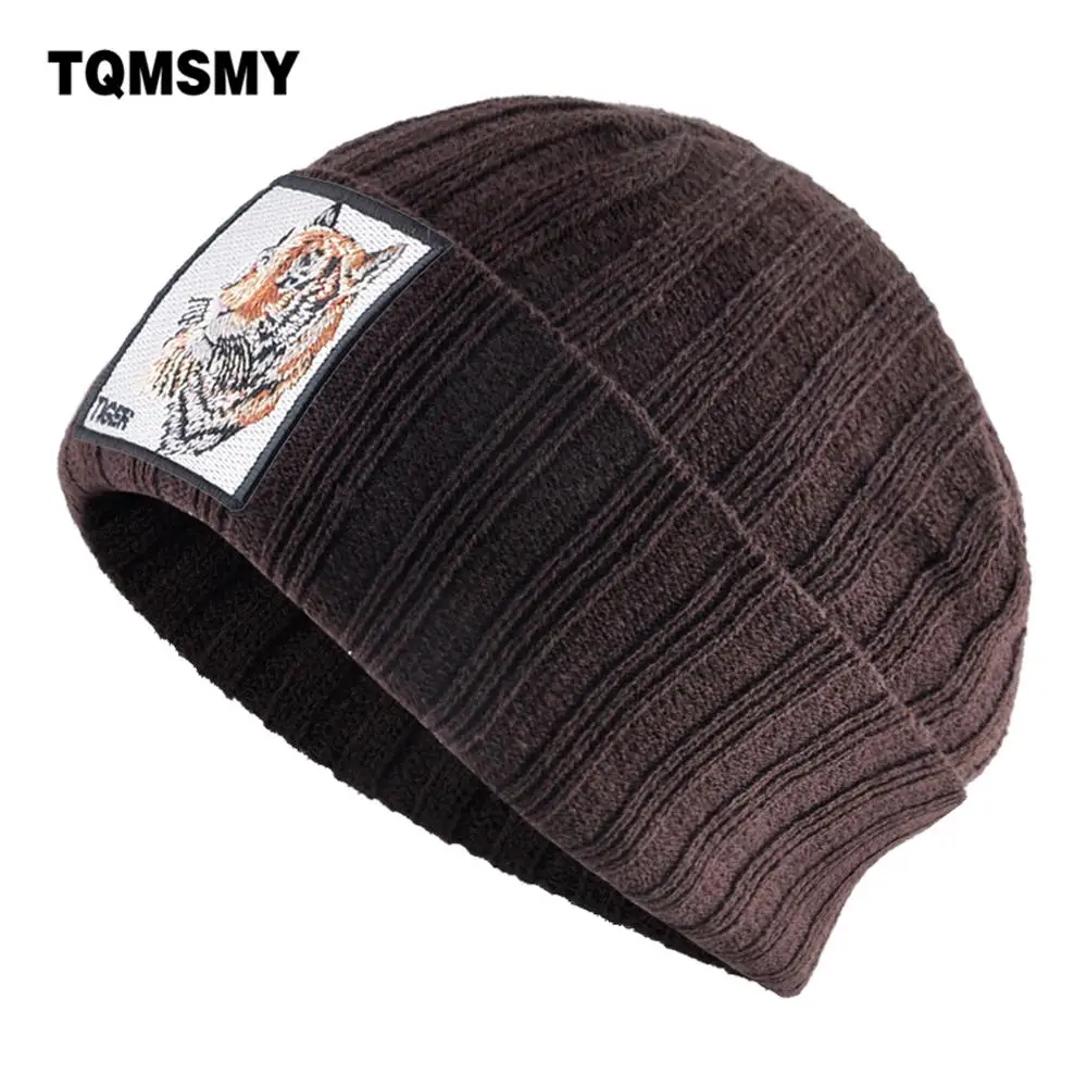 TQMSMY вышивка шапки в виде тигра мужские зимние вязаные шапочки Skullies женские вязаные однотонные хип хоп шляпы для мальчиков и девочек теплая шапочка TBLH